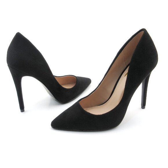 LURNYET BLACK SUEDE Women Pointed-Toe Pumps with Stiletto 4 inch Heels - Picture 4 of 5